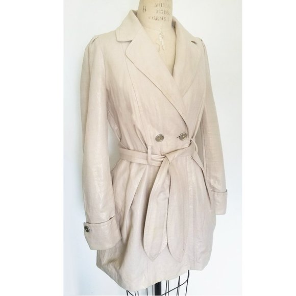 AX Armani Exchange Womens Linen Trench Coat Tan with Metallic Gold Thread  M - Picture 2 of 11